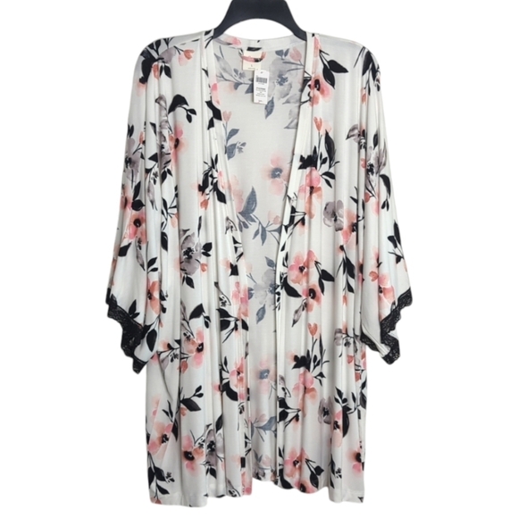 Soma Floral Lace Trim Stretchy Open Cardigan Robe Wrap Topper Ivory L - Picture 13 of 13